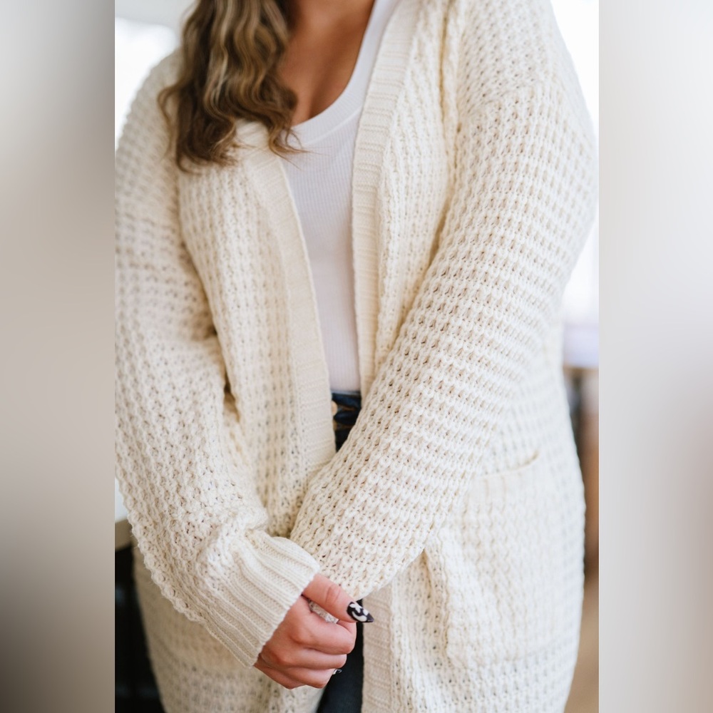 Knit Open Cardigan With Pockets, Small, NWT, Ivory, Cozy, Relaxed Fit, Panache